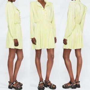 New Rotate Birger Christensen Sunny Lime Green Ivy‎ Pleated Mini Dress Size 4